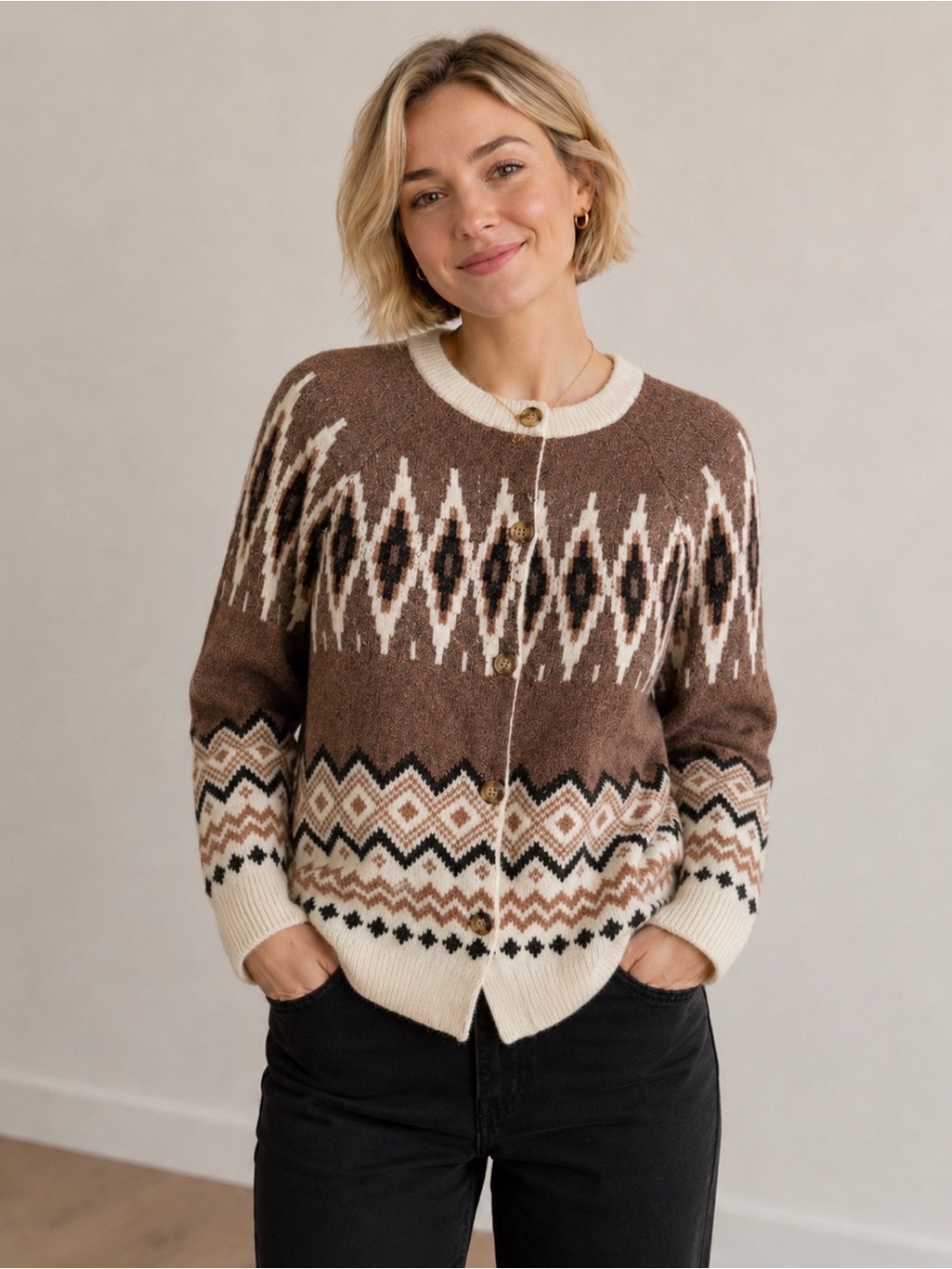 J.Crew Fair Isle Cardigan Sweater Classic Warm Ski Snow.  Sz  M.   EUC!